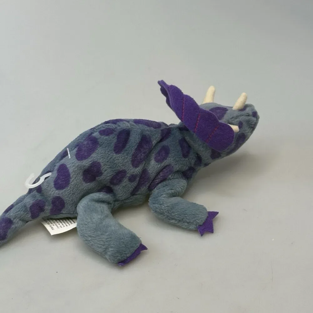 24K Company Fantasaurs 1997 Purple Triceratops Dinosaur Beanie Plush EUC
